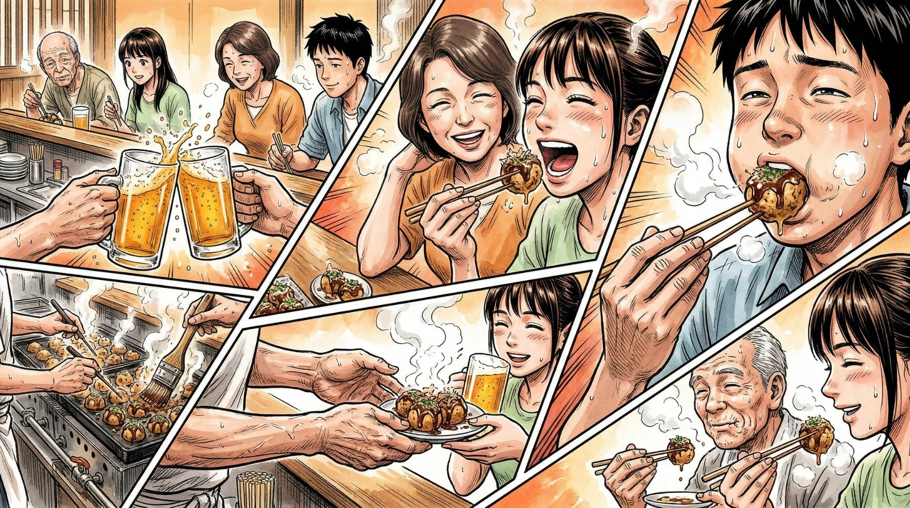 [たこ焼きの調理風景]